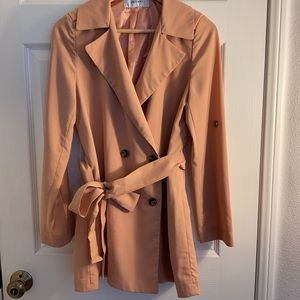 Dust Pink Double Button Trench Coat Style Jacket with Waist Belt